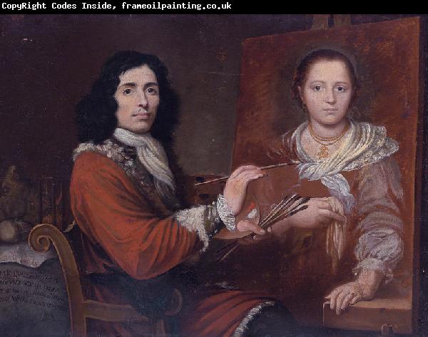 Giulio Quaglio Self Portrait of the Artist Painting his Wife